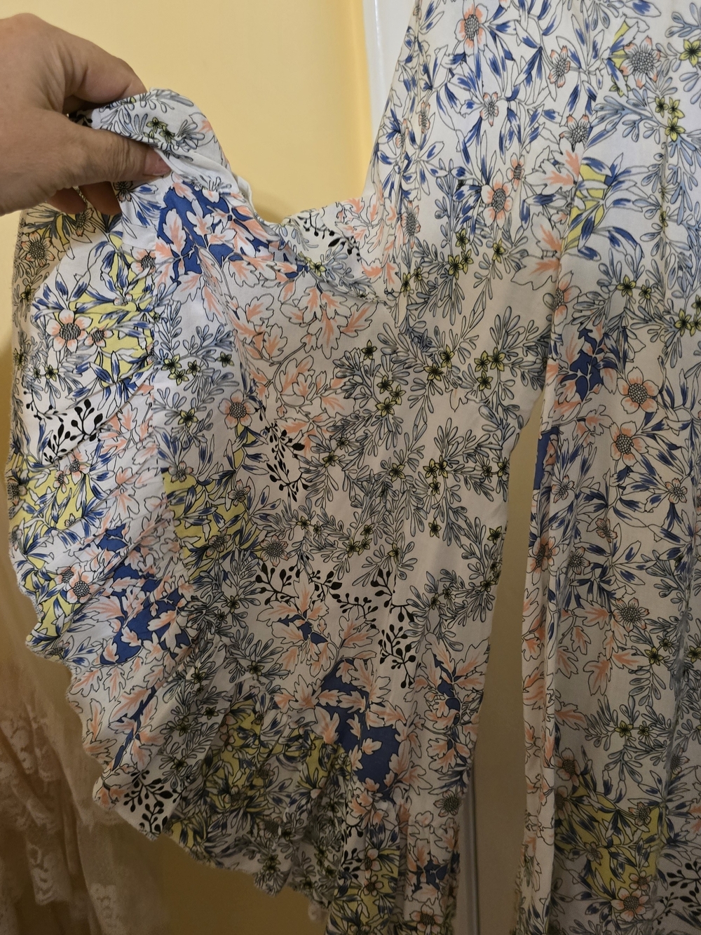 Fever Floral Peasant Blouse in Blue, Pink, and Yellow - Picture 3 of 3